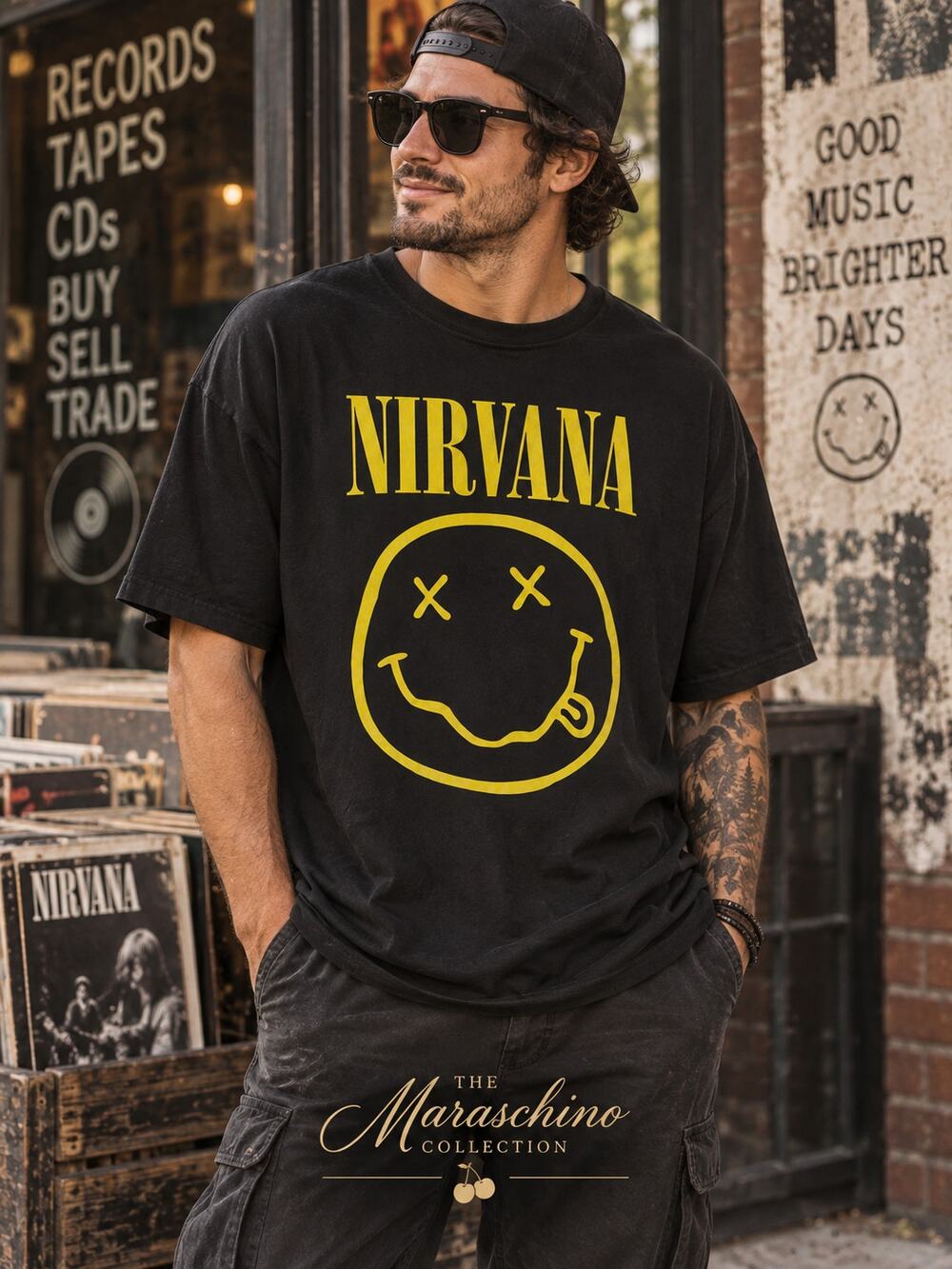 Nirvana Smiley Face Band Tee Men’s 3XL Black Yellow Grunge 90s Rock T Shirt